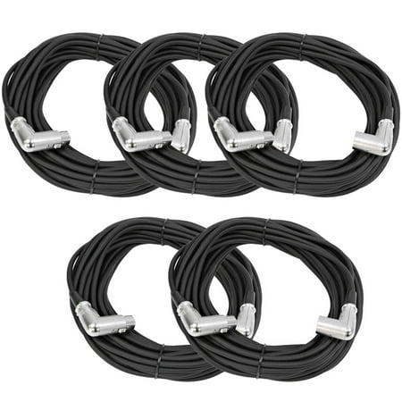Seismic Audio - 5 Pack of 50' XLR Right Angle Microphone Cables - 50' Mic Cords Black - SAXRA50-5Pack
