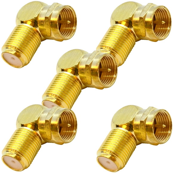 Seismic Audio  5 Pack of Gold Coaxial RG6 Right Angle F-Type Cable Adapters - SAPT502