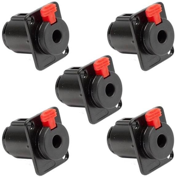 Seismic Audio 5 Pack of Locking 1/4" Female Panel Mount Connectors - Black Metal - 3 Pole Black - SAPT243-5Pack