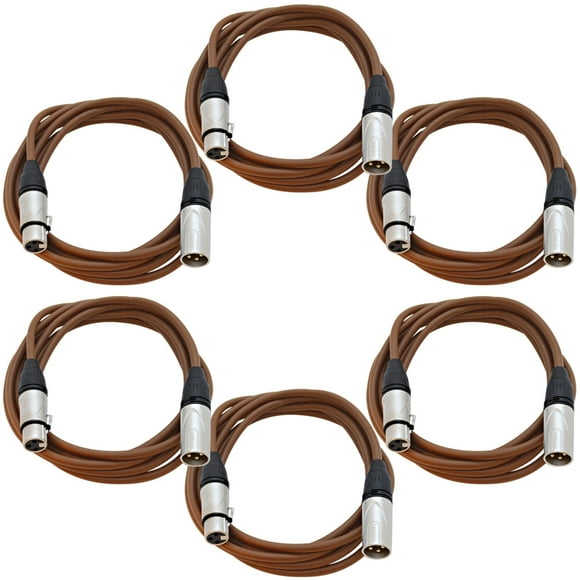 Seismic Audio 6 Pack of 10 Foot Brown XLR Patch Cables Microphone Cords - 3 Pin XLRM to XLRF - SAXLX-10Brown-6Pack