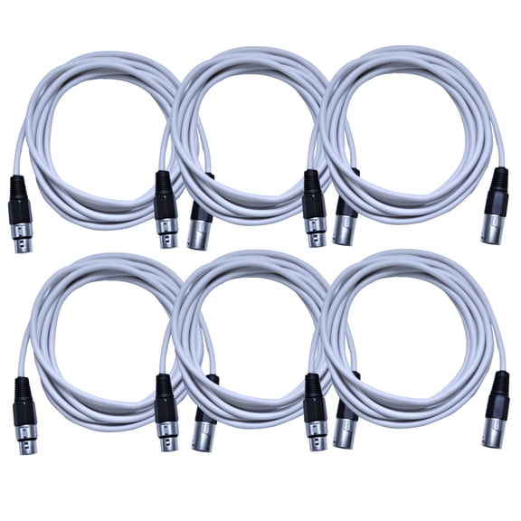Seismic Audio 6 Pack of 10 Foot White XLR Patch Cables - 10' XLR Patch Cords White - SAXLX-10White-6Pack