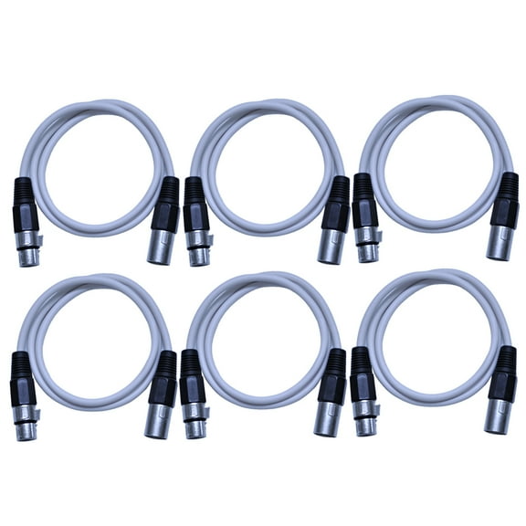 Seismic Audio 6 Pack of 3 Foot White XLR Patch Cables - 3' XLR Patch Cords White - SAXLX-3White-6Pack