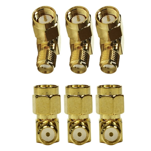 Seismic Audio  6 Pack of Gold Coax SMA Male to Right Angle Female Cable Adapters Gold - SAPT316-6Pack