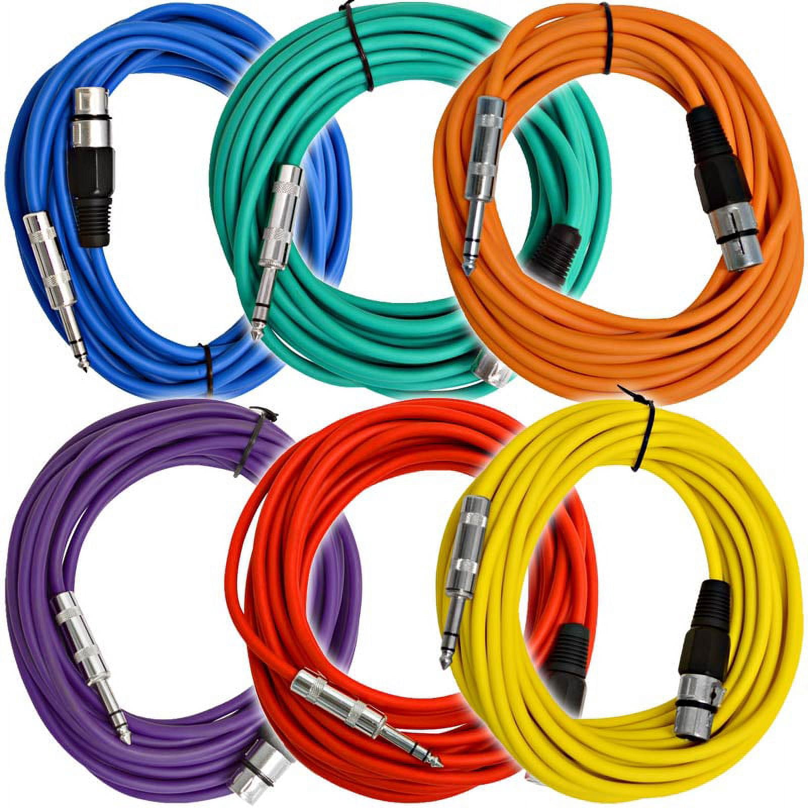 Seismic Audio 6 Pack of Multiple Colors 25 Ft XLR Female to 1/4" TRS Patch Cable Snake Cords Multi-Colors - SATRXL-F25BGORYP