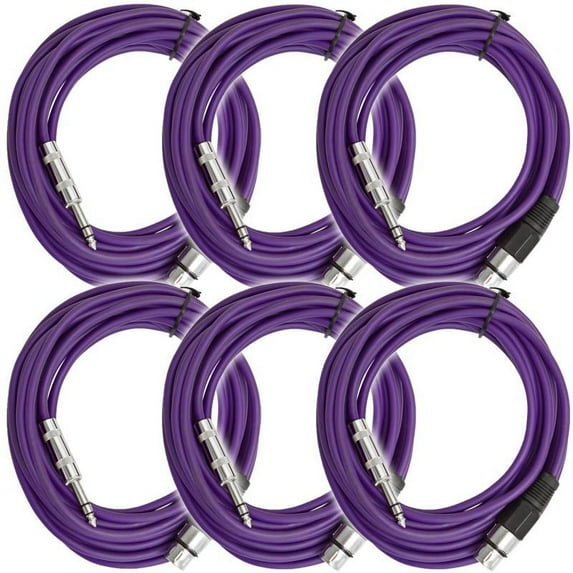 Seismic Audio - 6 Pack of Purple 25 Ft XLR Female to 1/4" TRS Patch Cables Purple - SATRXL-F25Purple-6Pack