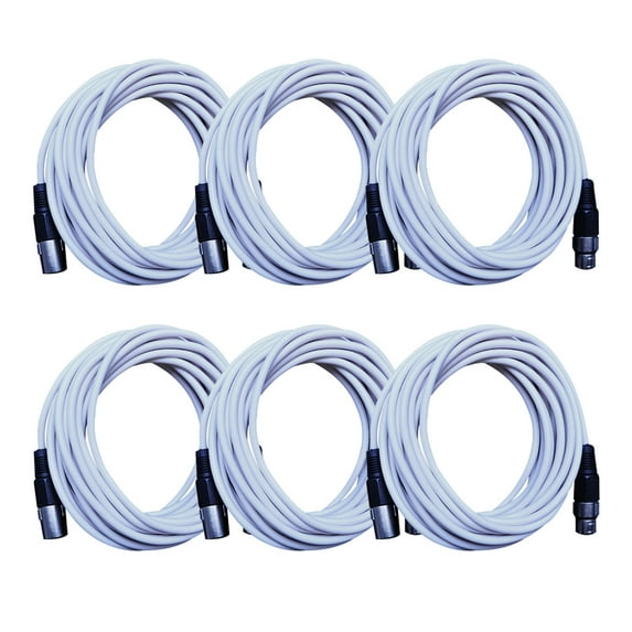Seismic Audio - 6 Pack of White 25 Foot XLR Microphone Cables - 25' Mic Cords White - SAXLX-25White-6Pack