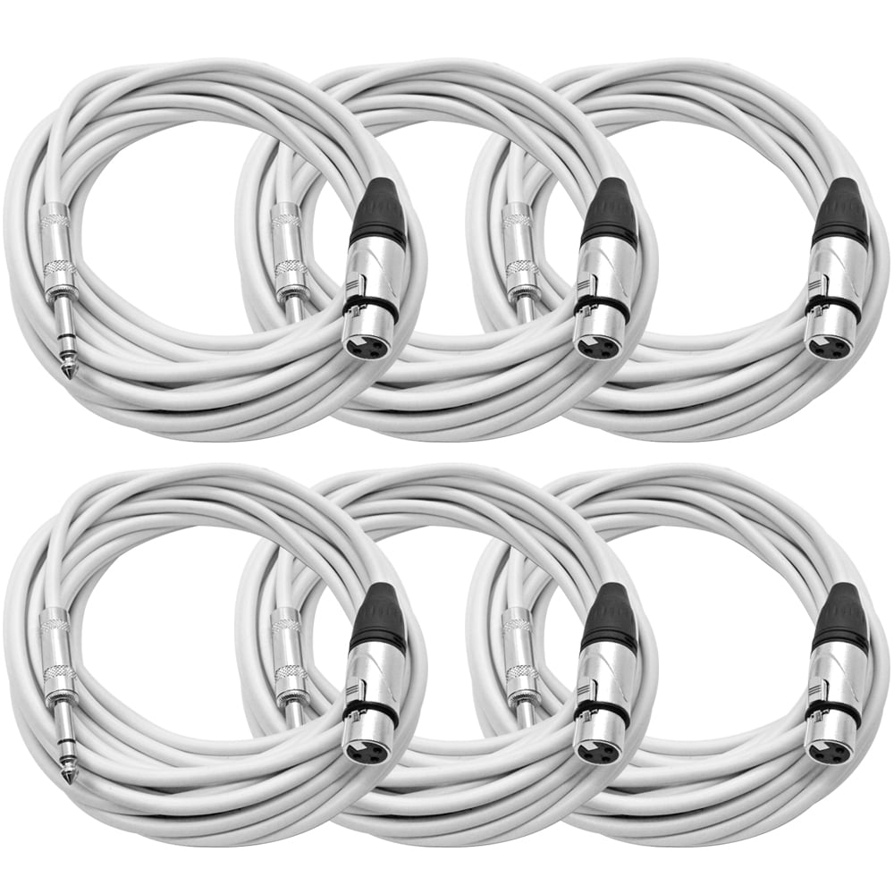 Seismic Audio  - 6 Pack of White 25 Ft XLR Female to 1/4" TRS Patch Cables - SATRXL-F25White-6Pack