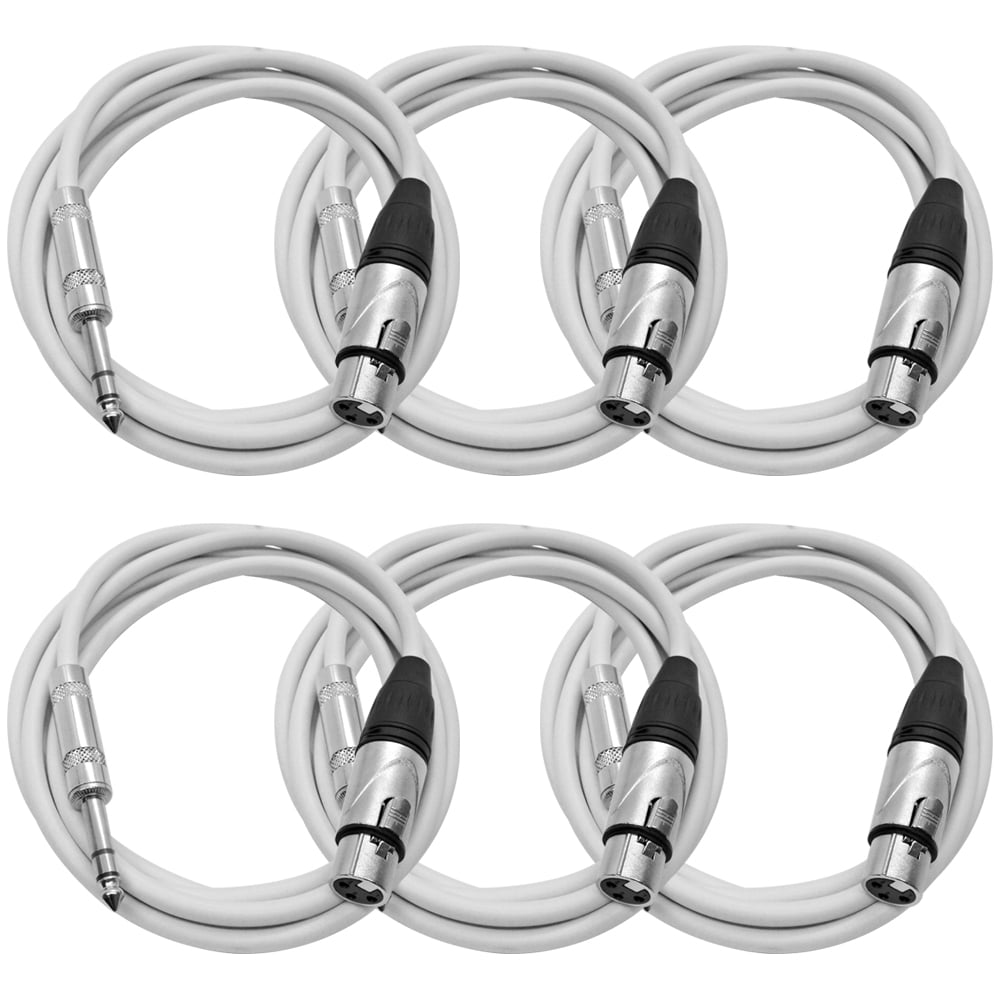 Seismic Audio 6 Pk 6 Foot XLR Female to 1/4 Inch TRS Patch Cables - Balanced White Audio Cords - SATRXL-F6White-6Pack