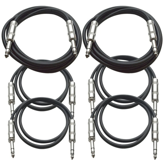 Seismic Audio  6 Pk of Black 1/4" TRS Patch Cables  - Two 6 ft Two 3 Ft, Two 2 ft - SATRX-6C-Black