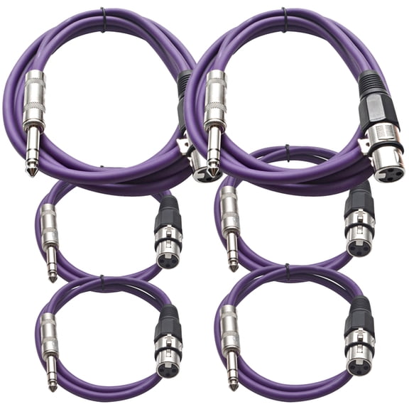 Seismic Audio 6 Pk of Purple XLR Female to 1/4" TRS Patch Cables  Two 6 ft Two 3 Ft, Two 2 ft Purple - SATRXL-F6C-Purple