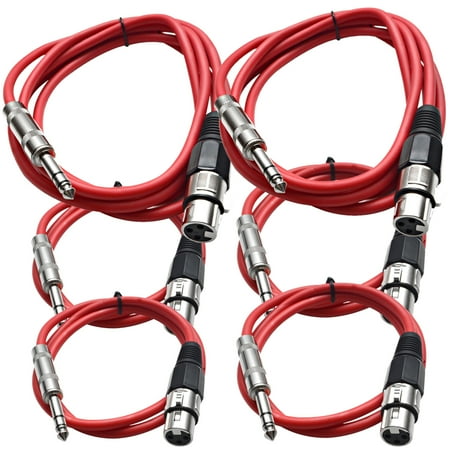 Seismic Audio 6 Pk of Red XLR Female to 1/4" TRS Patch Cables - Two 6 ft Two 3 Ft, Two 2 ft Red - SATRXL-F6C-Red