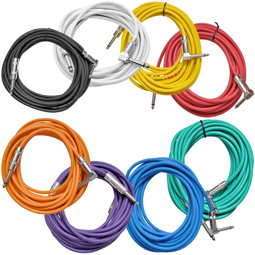 Seismic Audio 8 Pack of 20 Foot Multi-Color Right Angle to Straight Guitar Cables 20' - SAGC20R-Multi