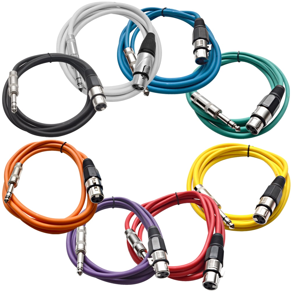 Seismic Audio 8 Pk of Multi-Color 6 Foot XLR Female to 1/4" TRS Patch Cables Balanced PA/DJ - SATRXL-F6-Multi