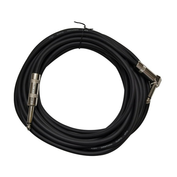 Seismic Audio - Black 20 Foot Right Angle to Straight Guitar Instrument Cable Black - SAGC20R-Black