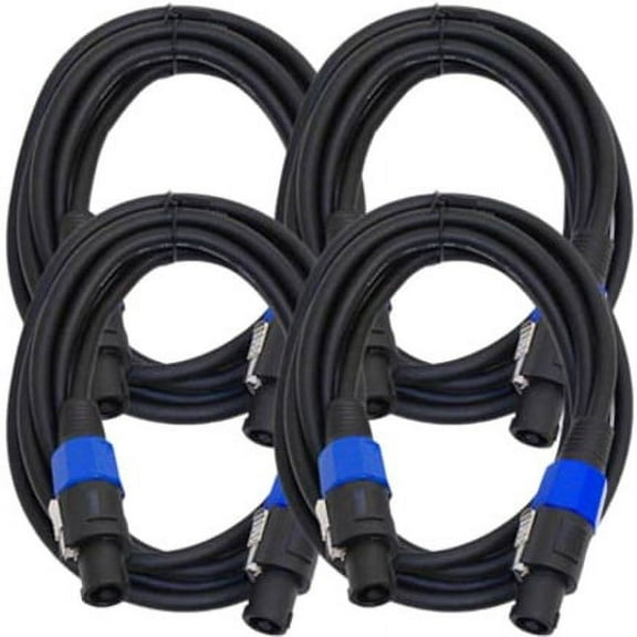 Seismic Audio Four (4) 10 Foot Speakon to Speakon Speaker Cables 10' - Pro Audio Black - TW12S10-4Pack