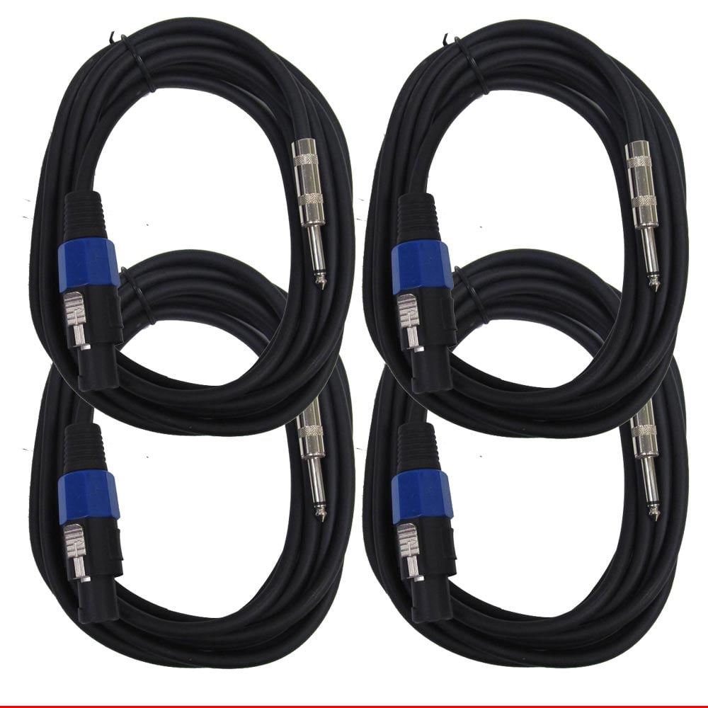 Seismic Audio  - Four Pack of Speakon to 1/4" Speaker Cables 15' NEW Pro Audio Black - SASPT14-15-FourPack