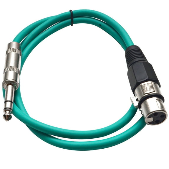 Seismic Audio Green 1/4" TRS XLR Female 2' Patch Cable Green - SATRXL-F2Green