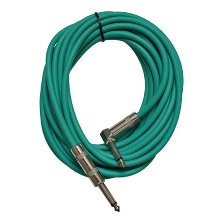 Seismic Audio - Green 20 Foot Right Angle to Straight Guitar Instrument Cable Green - SAGC20R-Green