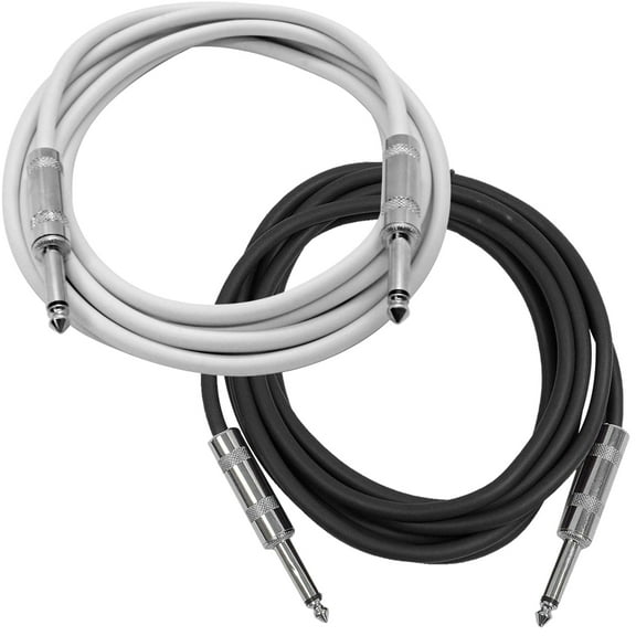 Seismic Audio Pair of 10 Foot 1/4 Inch TS Patch Cables - Unbalanced Audio Cords - SASTSX-10White-1B1W