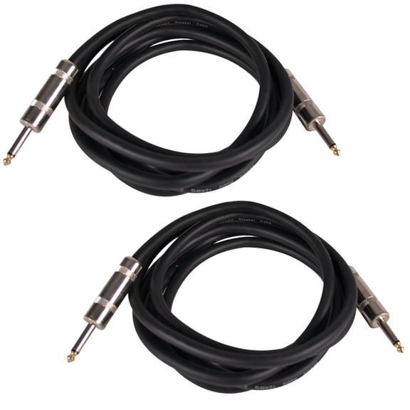 Seismic Audio Pair of 10 Foot 1/4" to 1/4" Speaker Cables -12 Gauge 2 Conductor 10' Black - Q12TW10-2Pack