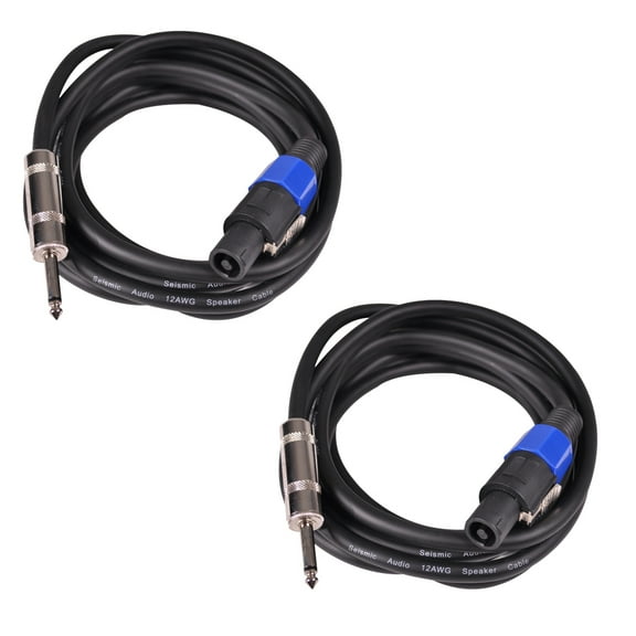 Seismic Audio Pair of 12 Gauge Speakon to 1/4" Pro Audio Speaker Cables - 15 Feet Black - SASPT12-15-2Pack
