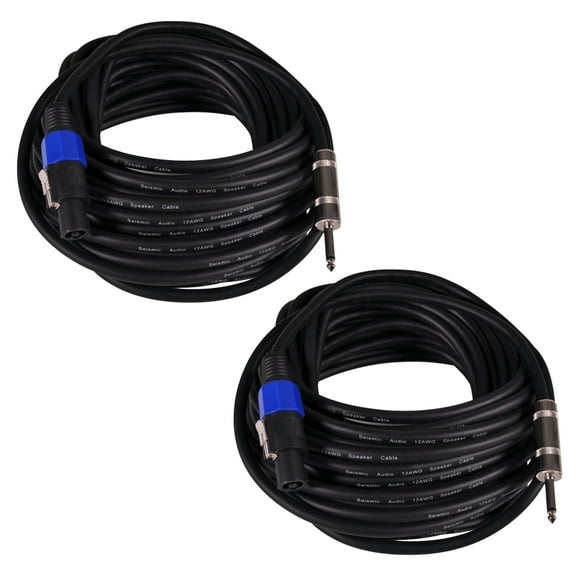 Seismic Audio Pair of 50 Foot 12 Gauge Speakon to 1/4" Pro Audio Speaker Cables - 50' Black - SASPT12-50-2Pack
