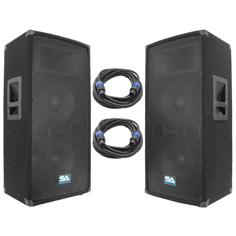 Seismic Audio Pair of Dual 10" PA Speakers and 25' Speaker Cables PA/DJ Band PA Package SA