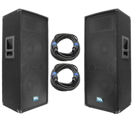 Seismic Audio Pair of Dual 12" PA Speakers and 25' Speaker Cables - PA/DJ Band PA Package - SA-122T-PKG21