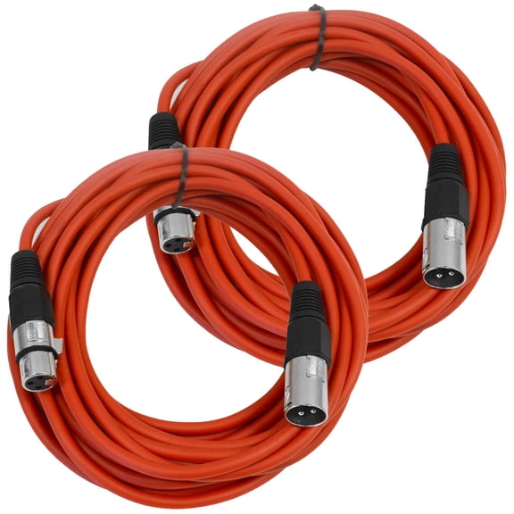 Seismic Audio Pair of Red 25' XLR Male to Female Microphone Patch Cables (2 Pk) Red - SAXLX-25Red-2Pack