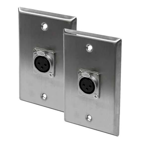 Seismic Audio Pair of Stainless Steel Wall Plates - One XLR Female Connector Single Gang Silver - SA-PLATE12-2Pack