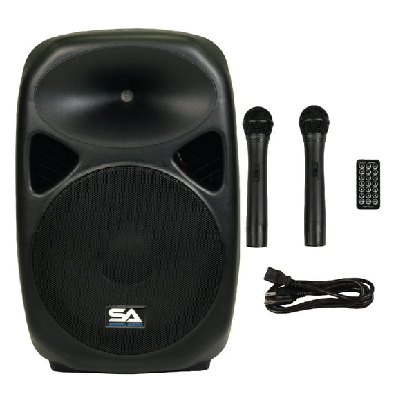Seismic Audio Powered 15" PA Speaker Rechargeable with 2 Mics Remote Bluetooth - RSG-15