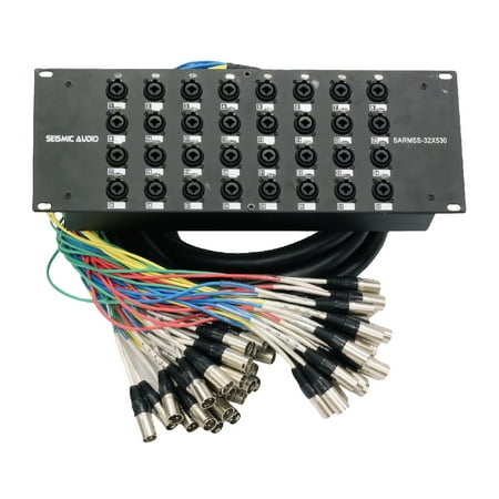 Seismic Audio Rack Mount 32 Channel XLR TRS Combo Splitter Snake Cable - 5' and 30' XLR trunks - SARMSS-32x530