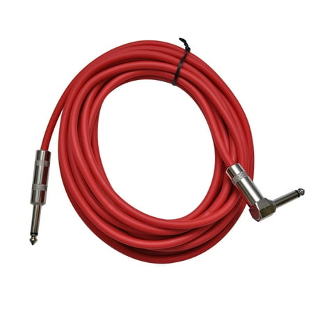 Seismic Audio - Red 20 Foot Right Angle to Straight Guitar Instrument Cable Red - SAGC20R-Red