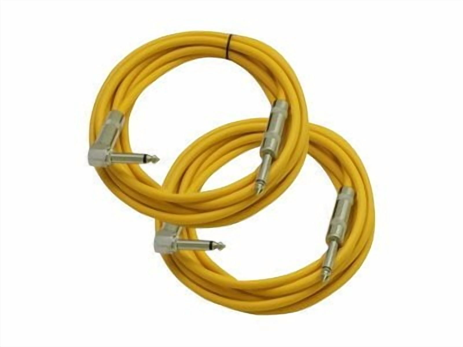 Seismic Audio 2 Pack - 10' Yellow Guitar Cable TS 1/4" to Right Angle - Instrument Cord - SAGC10R-Yellow-2Pack
