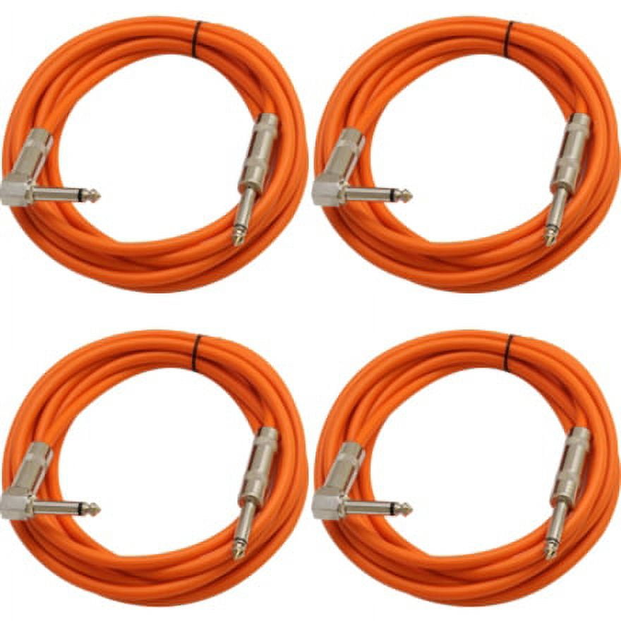 Seismic Audio Right Angle to Straight Guitar Cable 10' (4 Pack)