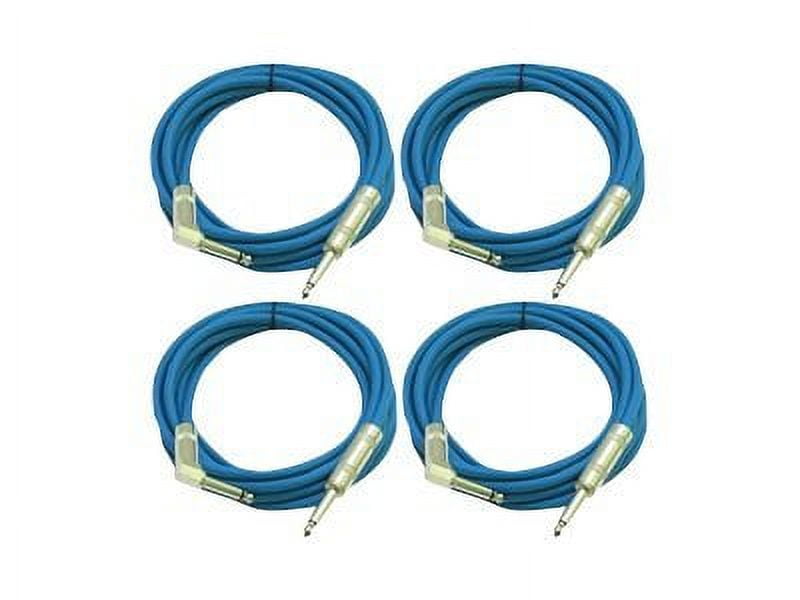 Seismic Audio 4 Pack - 10' Blue Guitar Cable TS 1/4" to Right Angle - Instrument Cord - SAGC10R-Blue-4Pack