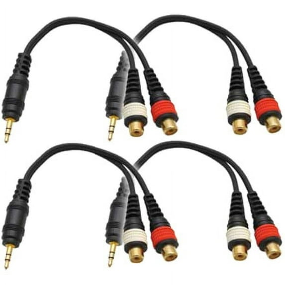 Seismic Audio SA-iEM2TRSF (4 Pack), Male 1/8" to Female RCA Patch Cable