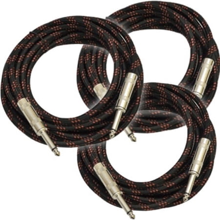 Seismic Audio SAGCSBR-18-3Pack, 18' Black & Red Woven Guitar/Instrument Cable (3 Pack)