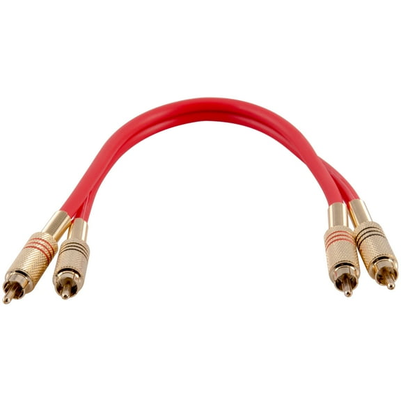 Seismic Audio SAPRCA1-RD Premium Heavy Duty, Dual Shielded RCA Male-to-Male Stereo Patch Cable, 24k Gold Plated Composite Connector, 2RCA to 2RCA Audio Cord. Flexible PVC Jacket, 1 Foot, Red, 1' Long