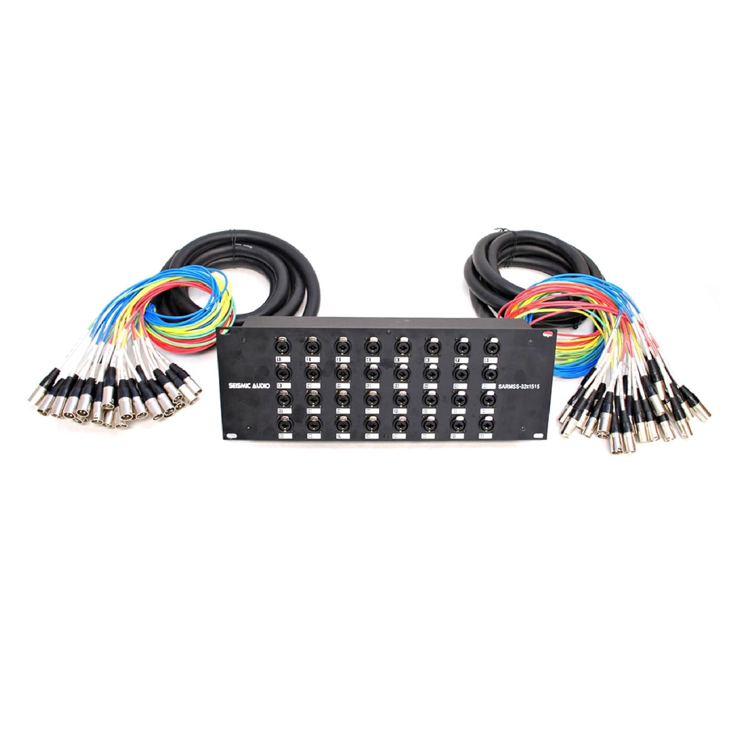 Seismic Audio SARMSS-32x1515 Audio Snake XLR splitter 2 Channel XLR TRS Combo Splitter Snake Cable - Two 15' XLR trunks Rack Mount