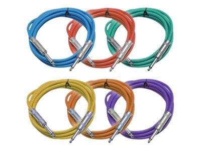 Seismic Audio  New 6 PACK Colored 1/4" TS 10' Patch Cables - Guitar - Instrument Multi-Colors - SASTSX-10BGORYP