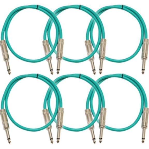 Seismic Audio SASTSX-2, 6 Pack of Green 2 Foot TS Patch Cable