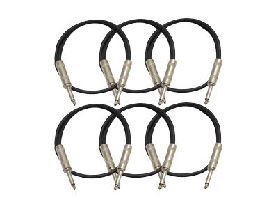 Seismic Audio  New 6 PACK Black 1/4" TS 3' Patch Cables - Guitar - Instrument Black - SASTSX-3Black-6PK