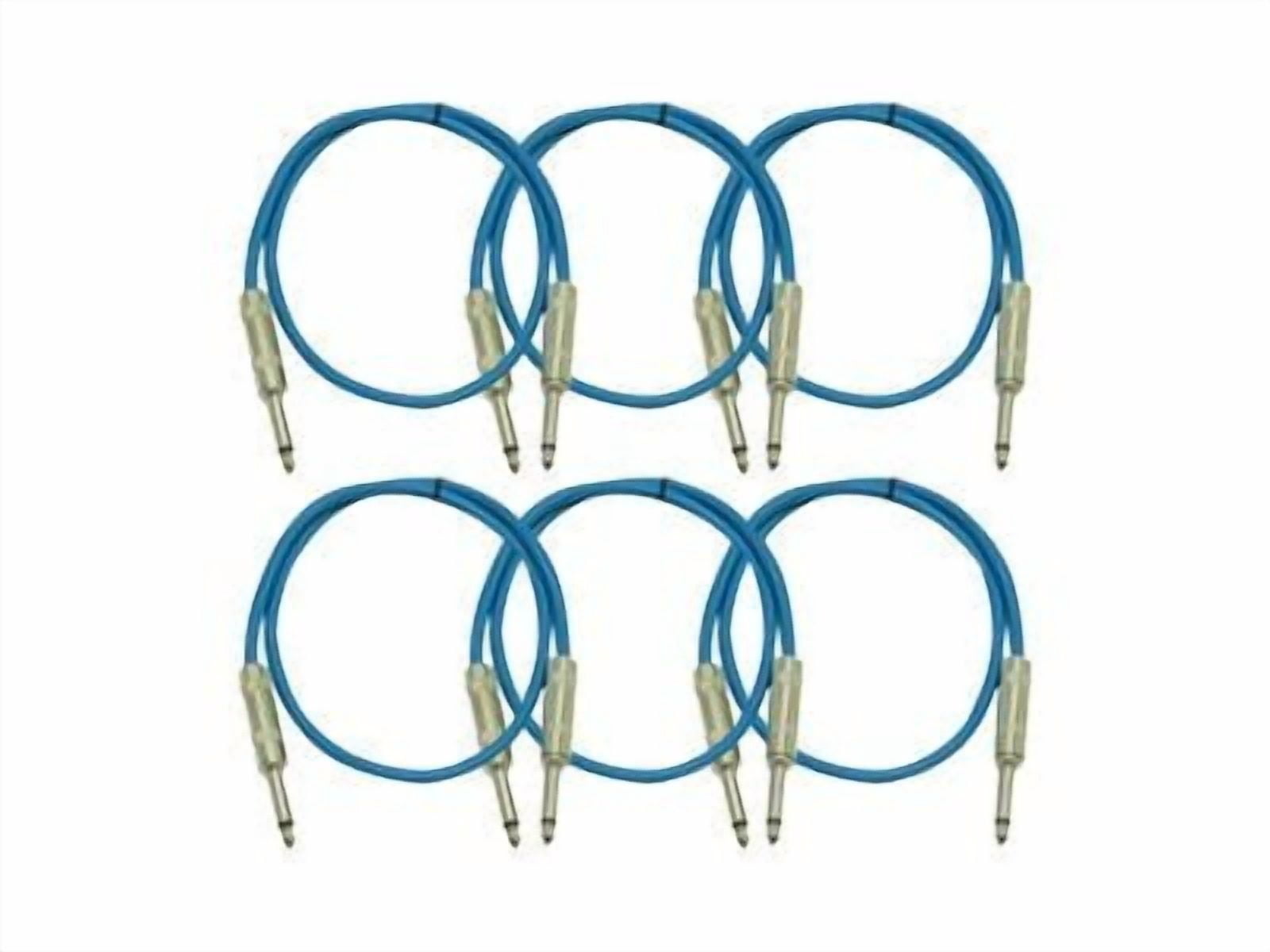 Seismic Audio  New 6 PACK Blue 1/4" TS 3' Patch Cables - Guitar - Instrument Blue - SASTSX-3Blue-6PK