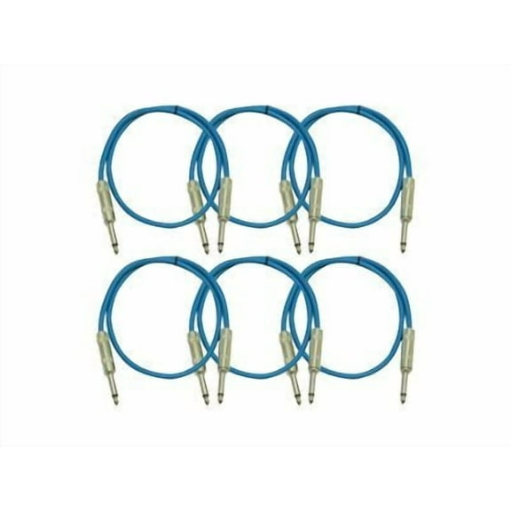 Seismic Audio New 6 PACK Blue 1/4" TS 3' Patch Cables - Guitar - Instrument Blue - SASTSX-3Blue-6PK