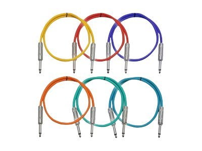 Seismic Audio  New 6 PACK Colored 1/4" TS 3' Patch Cables - Guitar - Instrument Multi-Colors - SASTSX-3BGORYP