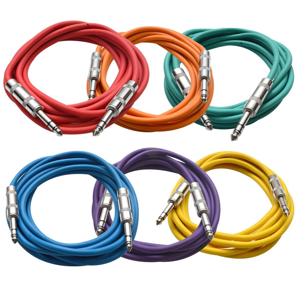 Seismic Audio SATRX-10BGORYP 6-Pack Multi-Color 10FT 1/4" TRS to 1/4" TRS Patch Cables