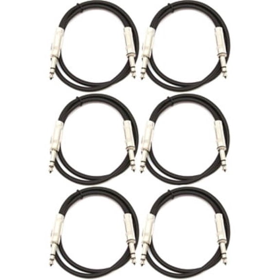 Seismic Audio SATRX-2, 6 Pack of Black 2 Foot TRS Patch Cables