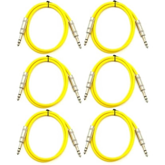 Seismic Audio SATRX-2, 6 Pack of Yellow 2 Foot TRS Patch Cables