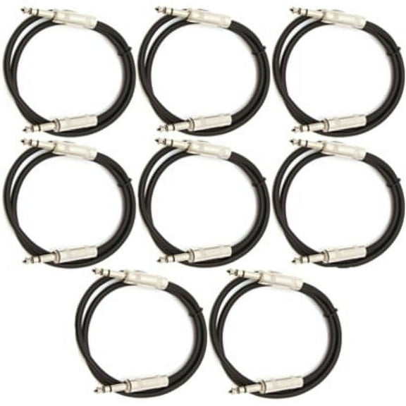 Seismic Audio SATRX-2, 8 Pack of Black 2 Foot TRS Patch Cables